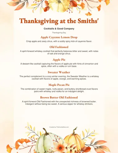 Autumn Harvest menu sample