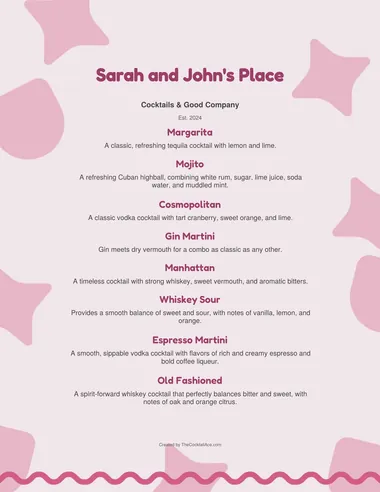 Pink Stars menu sample