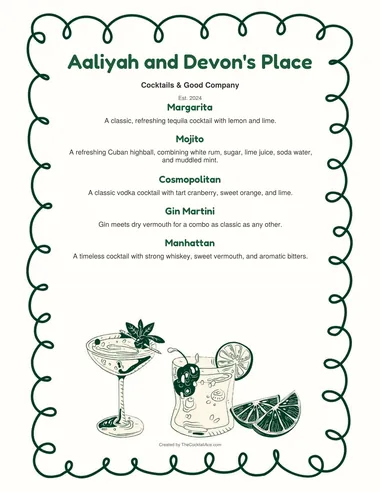 Soir&eacute;e menu sample