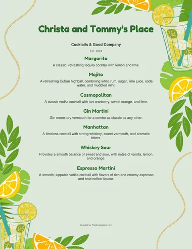 Tropical menu sample